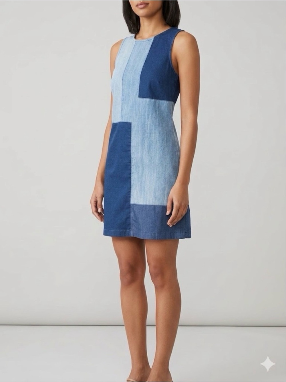 Le Château Patchwork Denim Mini Dress Sleeveless 90s Y2K Shift size Large